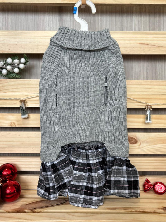 Vestido Para Perro Gris con Falda Cuadros