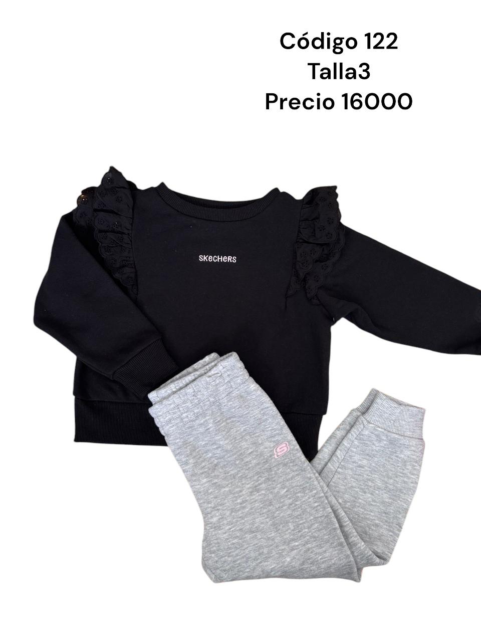 Buzo Pantalón Gris y Sudadera Negra Skechers