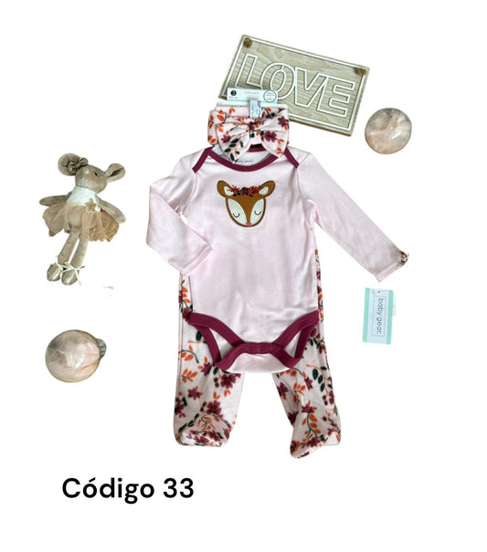 Pijama rosada (Body/ pantalon) venadito c/ Bincha