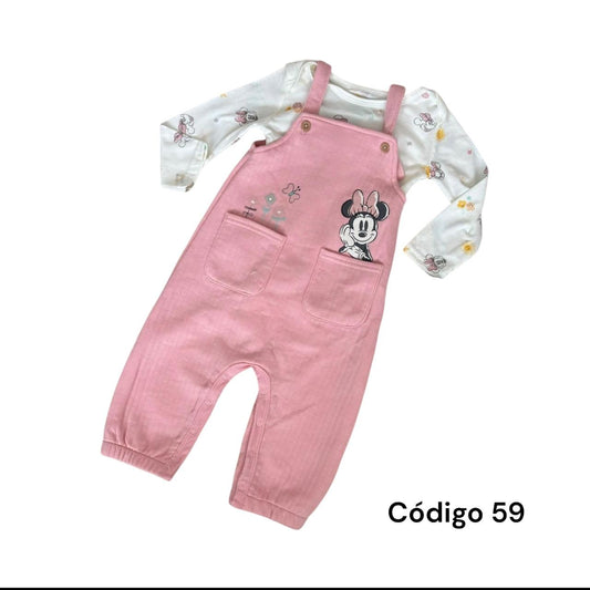 Overall Pink Minnie con Blusa crema flores, Minnie