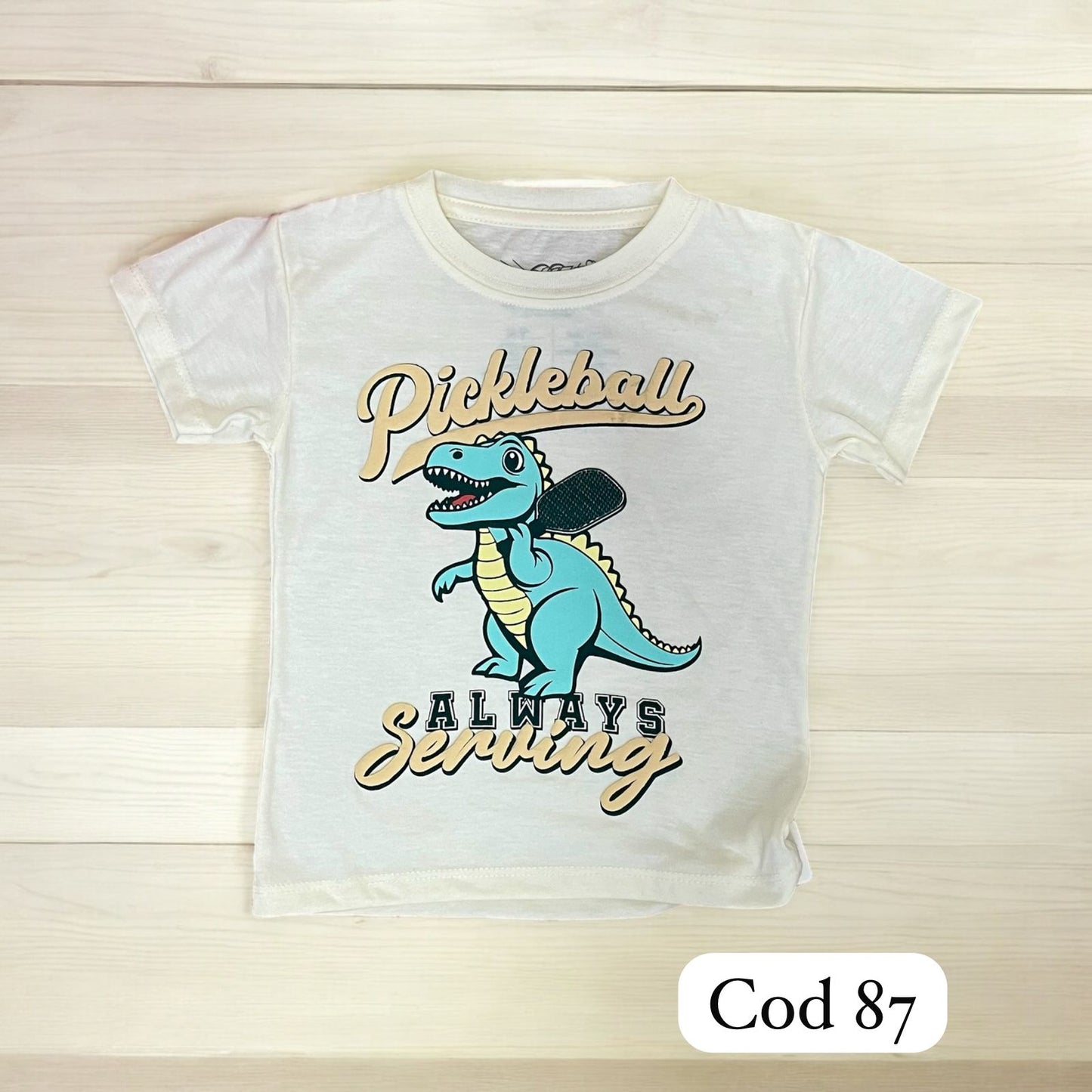 Camiseta Crema Pickleball Dinosaurio